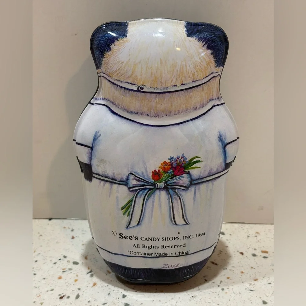 Vintage 1990s See’s Candy Panda Tin with Floral‎ Design